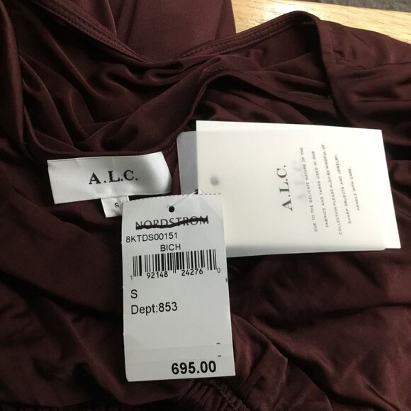 A.L.C. Demi Smock Detail Dress Bitter Chocolate S - Picture 10 of 10